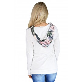 White Kangaroo Pocket Floral Hoodie