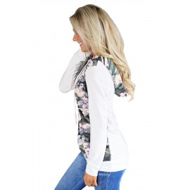 White Kangaroo Pocket Floral Hoodie