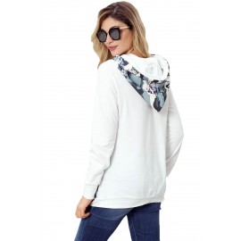 White Kangaroo Pocket Floral Hoodie