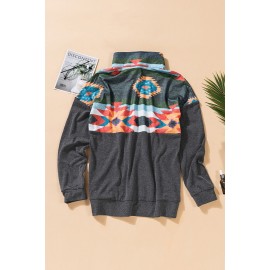 Aztec Print Atop Charcoal Pullover Sweatshirt