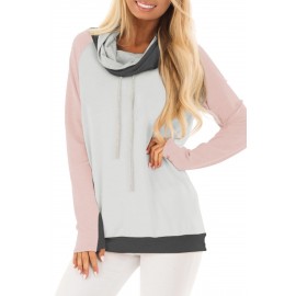 Pink Thumb Hole Sleeves Color Block Sweatshirt