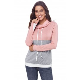 Pink Gray Colorblock Thumbhole Sleeved Sweatshirt