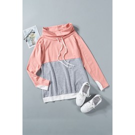 Pink Gray Colorblock Thumbhole Sleeved Sweatshirt