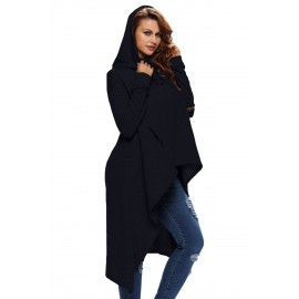 Navy Blue Plain Drawstring Irregular Oversize Hoodie