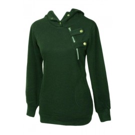 Green Button Zip Detail Warm Pocket Hoodie