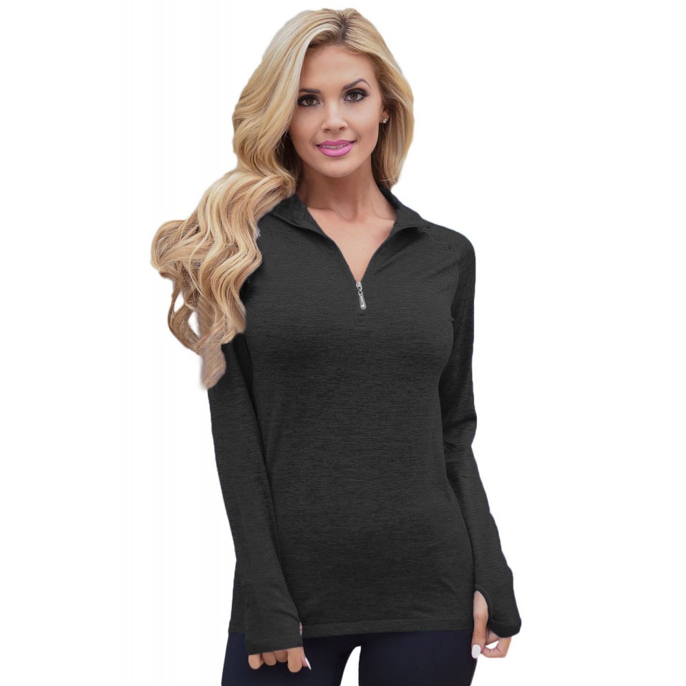 Black Zip up Long Sleeve Gym Yoga Top